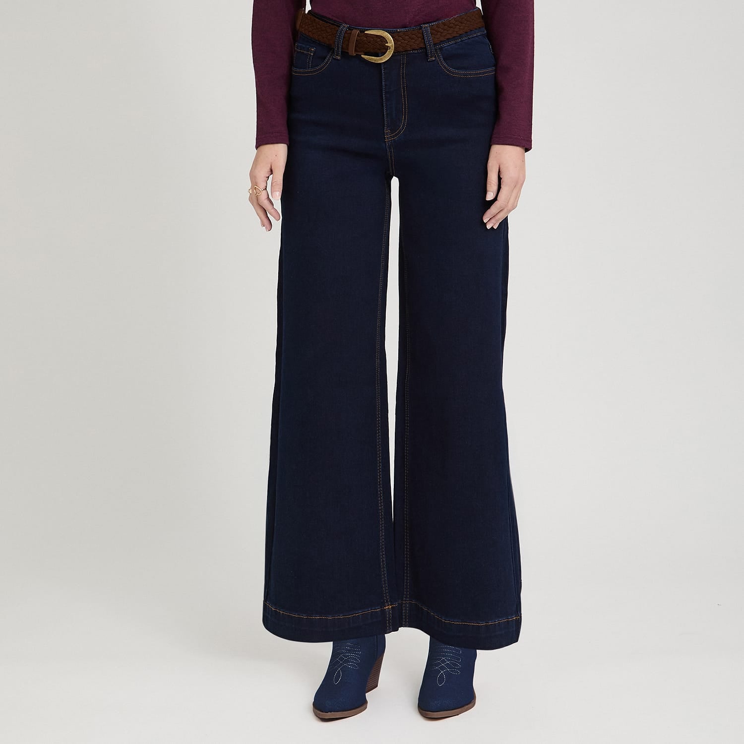 Jeans Coulotte con Cinturón Azul